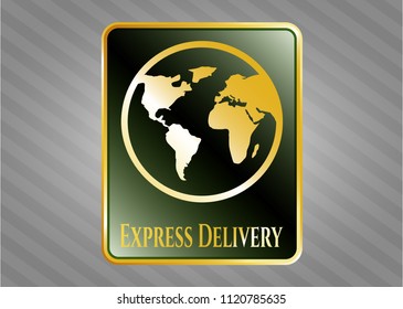  Shiny emblem with earth icon and Express Delivery text inside