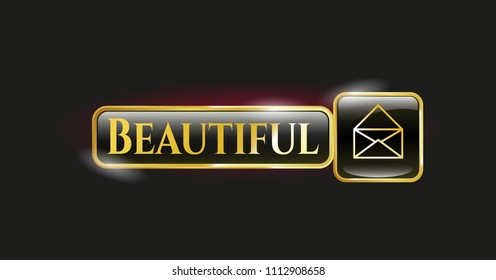   Shiny emblem with envelope icon and Beautiful text inside