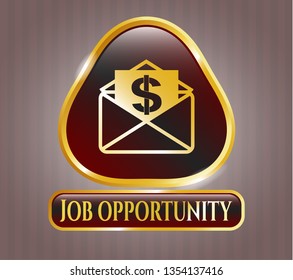  Shiny emblem with envelope with paper with money symbol inside icon and Job Opportunity text inside