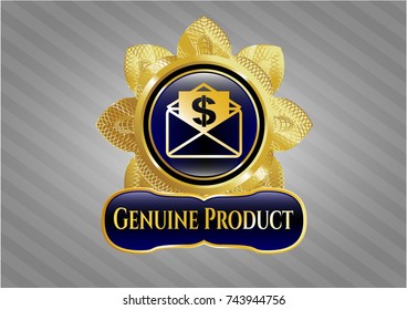  Shiny emblem with envelope with paper with money symbol inside icon and Genuine Product text inside