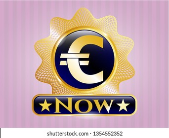  Shiny emblem with euro icon and Now text inside