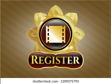 Shiny emblem with film icon and Register text inside