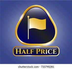  Shiny emblem with flag icon and Half Price text inside