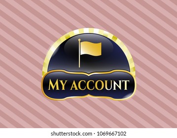   Shiny emblem with flag icon and My account text inside