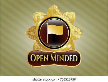  Shiny emblem with flag icon and Open Minded text inside