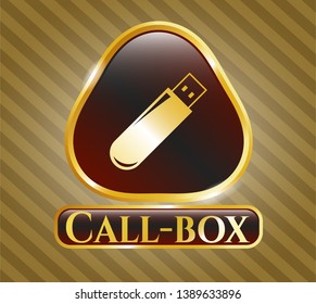  Shiny emblem with flash drive icon and Call-box text inside