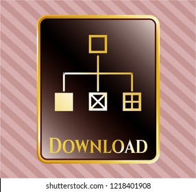  Shiny emblem with flowchart icon and Download text inside