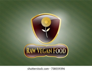  Shiny emblem with flower icon and Raw Vegan Food text inside