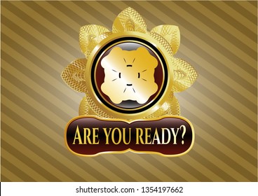  Shiny emblem with four leaf clover icon and Are you ready? text inside