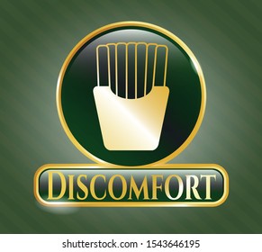  Shiny emblem with fries icon and Discomfort text inside