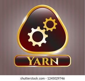  Shiny emblem with gear, team work icon and Yarn text inside