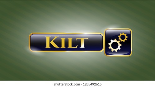  Shiny emblem with gear, team work icon and Kilt text inside