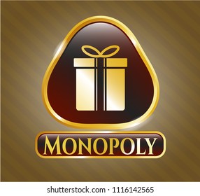  Shiny emblem with gift box icon and Monopoly text inside