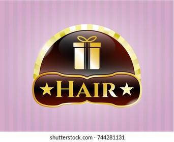 Shiny emblem with gift box icon and Hair text inside