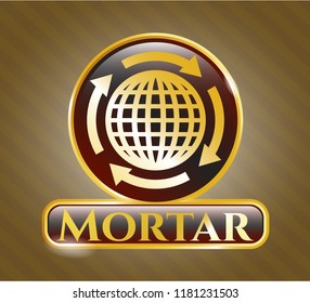  Shiny emblem with globalization icon and Mortar text inside