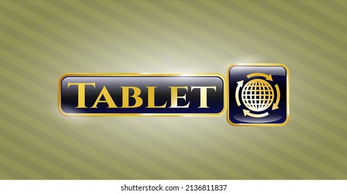 Shiny emblem with globalization icon and Tablet text inside