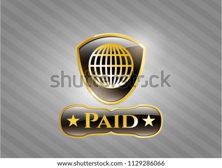  Shiny emblem with globe, website icon and Paid text inside