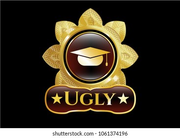  Shiny emblem with graduation cap icon and Ugly text inside