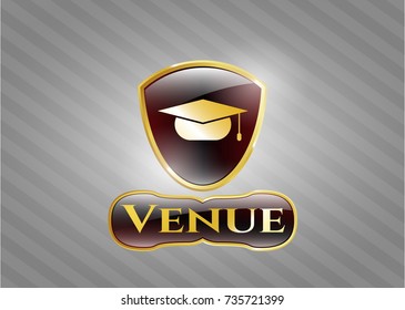  Shiny emblem with graduation cap icon and Venue text inside