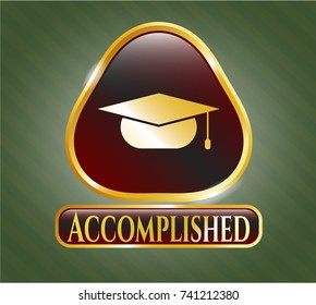  Shiny emblem with graduation cap icon and Accomplished text inside