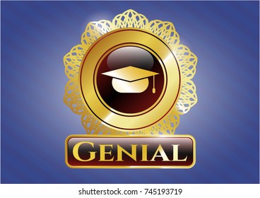  Shiny emblem with graduation cap icon and Genial text inside