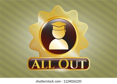  Shiny emblem with graduation icon and All Out text inside