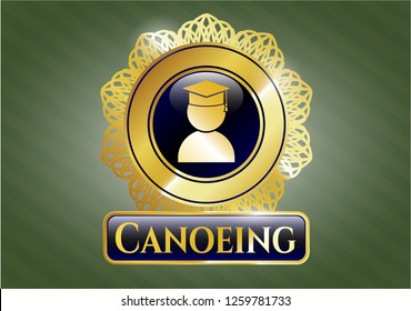  Shiny emblem with graduation icon and Canoeing text inside
