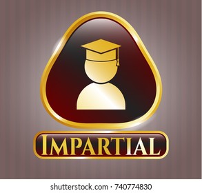  Shiny emblem with graduation icon and Impartial text inside