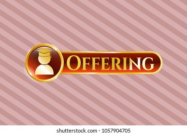  Shiny emblem with graduation icon and Offering text inside