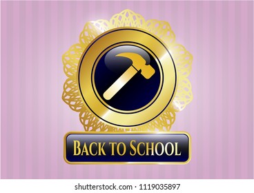  Shiny emblem with hammer icon and Back to School text inside