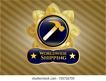  Shiny emblem with hammer icon and Worldwide Shipping text inside