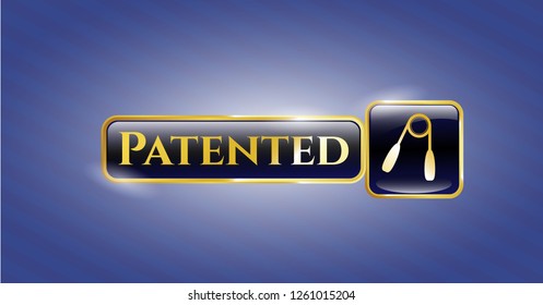  Shiny emblem with hand gripper icon and Patented text inside