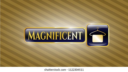  Shiny emblem with hanger with towel icon and Magnificent text inside