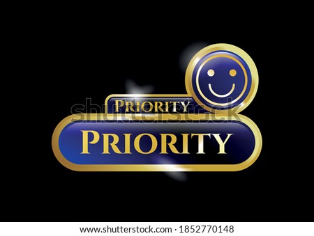 Shiny emblem with happy face icon and Priority text inside