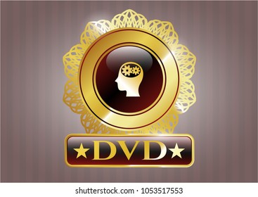 Shiny emblem with head with gears inside icon and DVD text inside