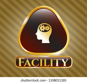  Shiny emblem with head with gears inside icon and Facility text inside