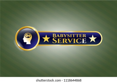  Shiny emblem with head with gears inside icon and Babysitter Service text inside