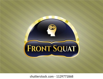  Shiny emblem with head with gears inside icon and Front Squat text inside