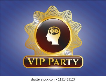  Shiny emblem with head with gears inside icon and VIP Party text inside