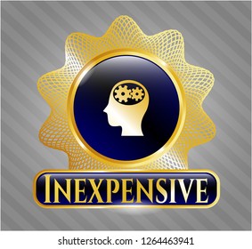  Shiny emblem with head with gears inside icon and Inexpensive text inside