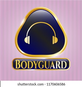  Shiny emblem with headphones icon and Bodyguard text inside