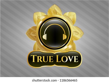  Shiny emblem with headphones icon and True Love text inside