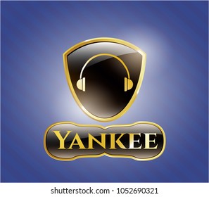   Shiny emblem with headphones icon and Yankee text inside