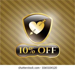  Shiny emblem with heart with arrow icon and 10% Off text inside
