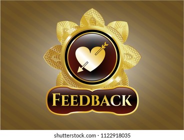  Shiny emblem with heart with arrow icon and Feedback text inside