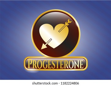  Shiny emblem with heart with arrow icon and Progesterone text inside