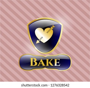  Shiny emblem with heart with arrow icon and Bake text inside