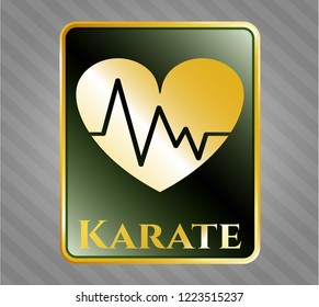  Shiny emblem with heart with electrocardiogram icon and Karate text inside