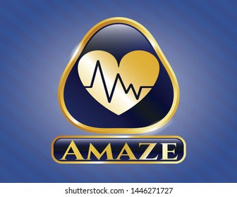  Shiny emblem with heart with electrocardiogram icon and Amaze text inside