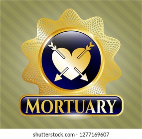  Shiny emblem with heart with two arrows icon and Mortuary text inside